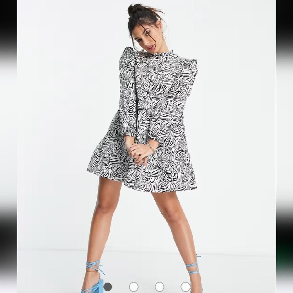 ASOS Miss Selfridge Women's 10 Frill Shoulder Animal Print Dress